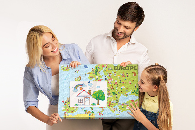 Europa-Karte mit Korkrückwand farbenfrohes Design mit kulturellen Symbolen