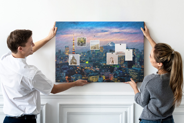 Korktafel mit Motiv Sonnenuntergang über Tokio mit Fuji