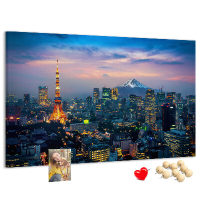 Korktafel mit Motiv Sonnenuntergang über Tokio mit Fuji