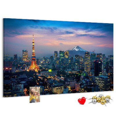 Korktafel mit Motiv Sonnenuntergang über Tokio mit Fuji