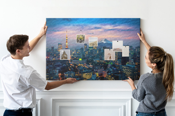 Korktafel mit Motiv Sonnenuntergang über Tokio mit Fuji