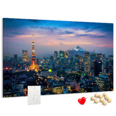 Korktafel mit Motiv Sonnenuntergang über Tokio mit Fuji