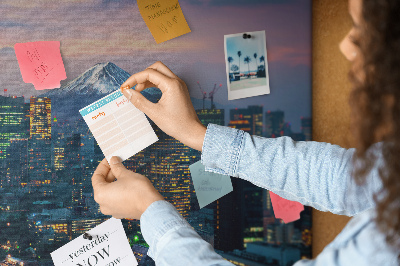 Korktafel mit Motiv Sonnenuntergang über Tokio mit Fuji