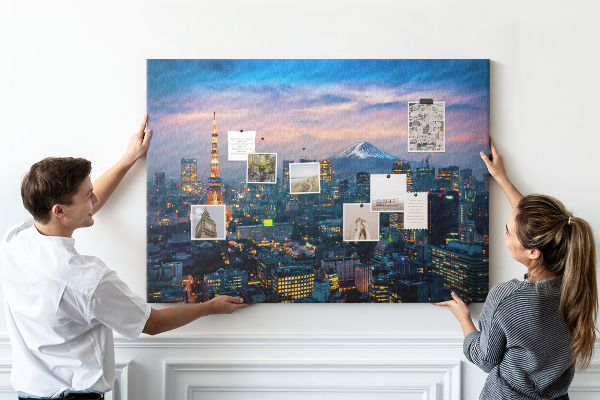 Korktafel mit Motiv Sonnenuntergang über Tokio mit Fuji