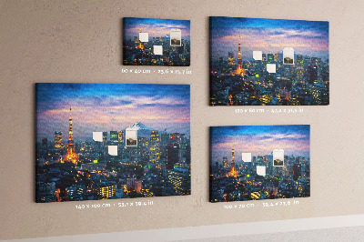 Korktafel mit Motiv Sonnenuntergang über Tokio mit Fuji