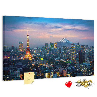 Korktafel mit Motiv Sonnenuntergang über Tokio mit Fuji