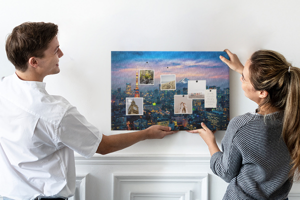 Korktafel mit Motiv Sonnenuntergang über Tokio mit Fuji