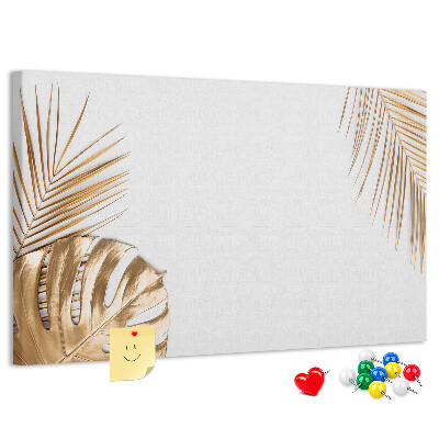 Kork-Pinnwand mit Motiv goldene Blätter auf weißem Hintergrund