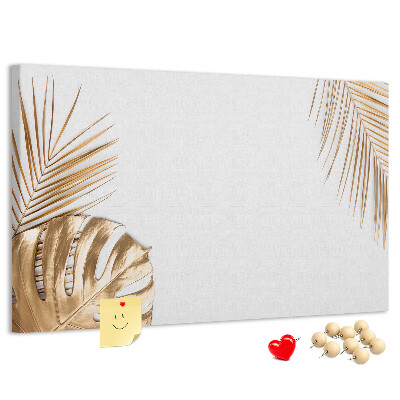 Kork-Pinnwand mit Motiv goldene Blätter auf weißem Hintergrund