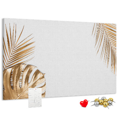 Kork-Pinnwand mit Motiv goldene Blätter auf weißem Hintergrund
