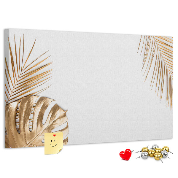 Kork-Pinnwand mit Motiv goldene Blätter auf weißem Hintergrund