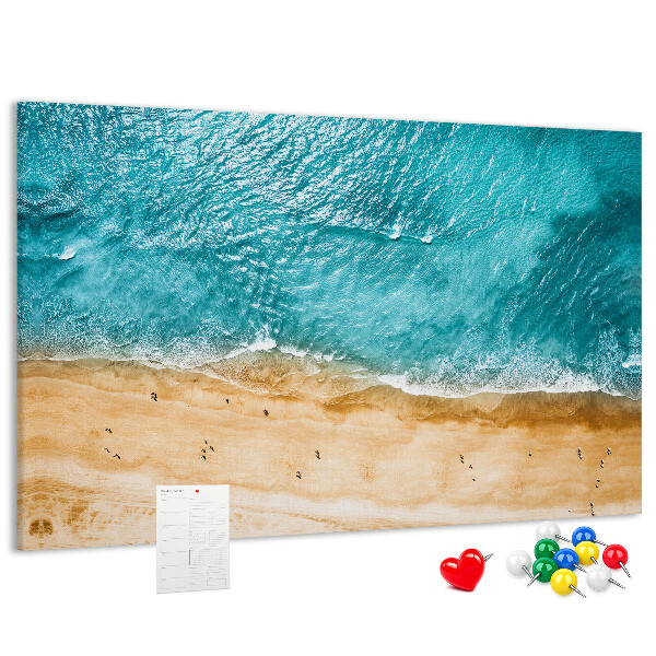 Korkbild mit Motiv Strand, Wellen und Fußspuren