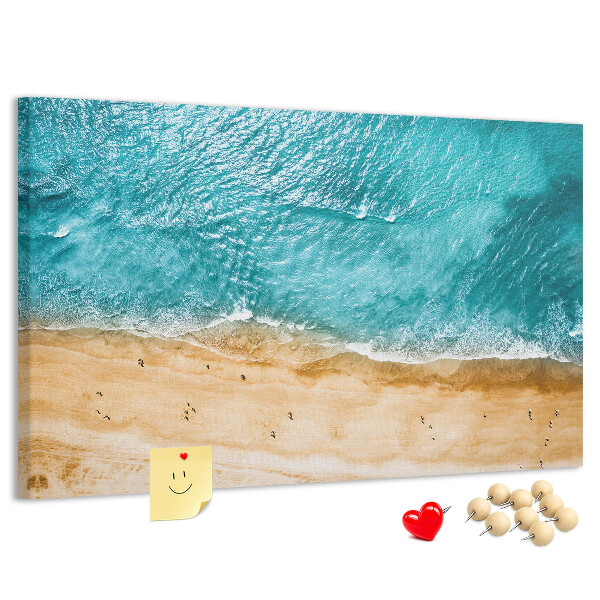 Korkbild mit Motiv Strand, Wellen und Fußspuren