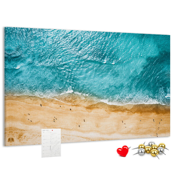 Korkbild mit Motiv Strand, Wellen und Fußspuren