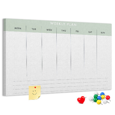 Korktafel als Wochenplan mit übersichtlichen Abschnitten