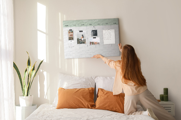Korktafel als Wochenplan mit übersichtlichen Abschnitten