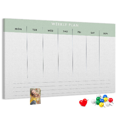 Korktafel als Wochenplan mit übersichtlichen Abschnitten