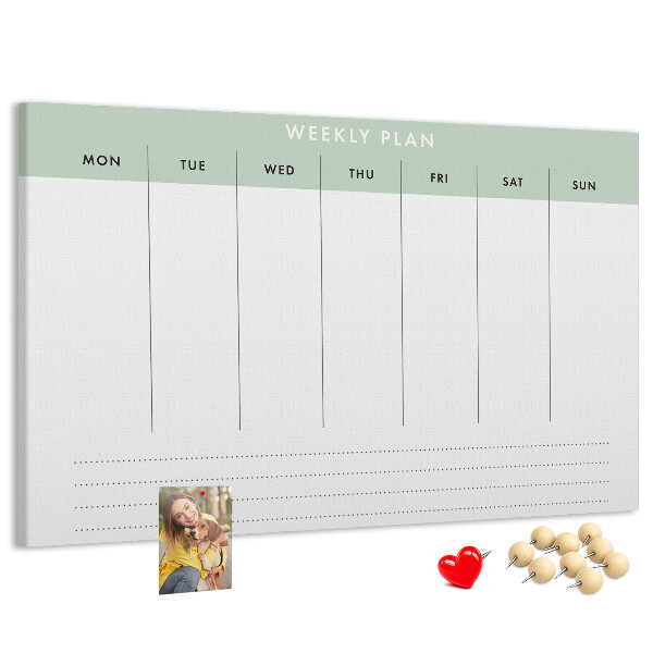 Korktafel als Wochenplan mit übersichtlichen Abschnitten