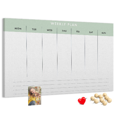 Korktafel als Wochenplan mit übersichtlichen Abschnitten