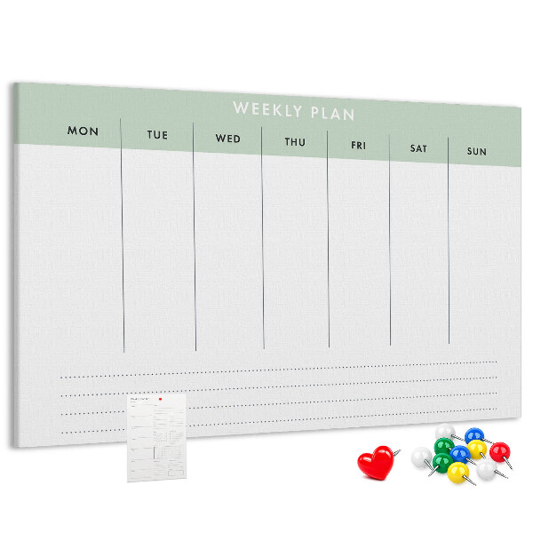 Korktafel als Wochenplan mit übersichtlichen Abschnitten