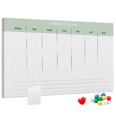 Korktafel als Wochenplan mit übersichtlichen Abschnitten
