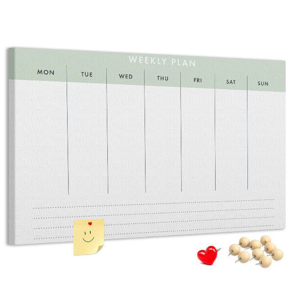 Korktafel als Wochenplan mit übersichtlichen Abschnitten