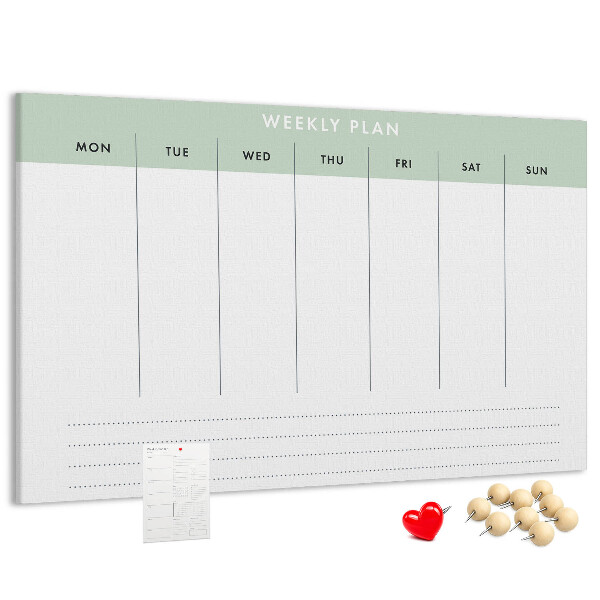 Korktafel als Wochenplan mit übersichtlichen Abschnitten