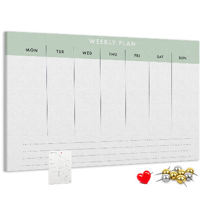 Korktafel als Wochenplan mit übersichtlichen Abschnitten