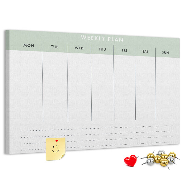Korktafel als Wochenplan mit übersichtlichen Abschnitten