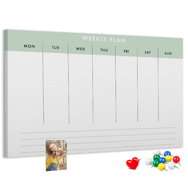 Korktafel als Wochenplan mit übersichtlichen Abschnitten