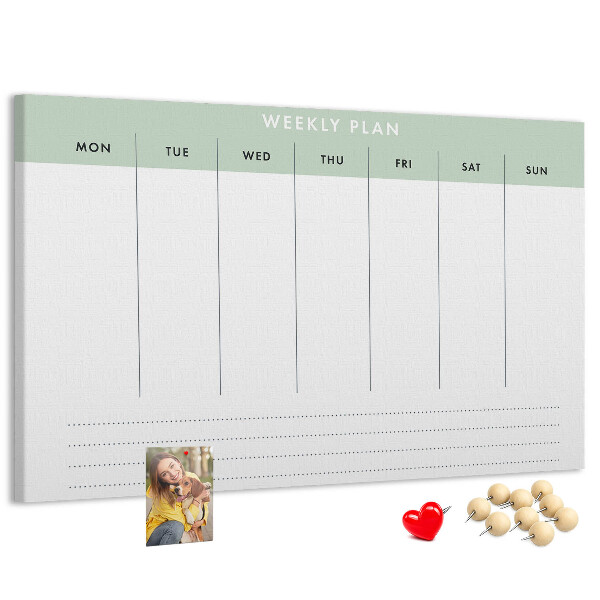 Korktafel als Wochenplan mit übersichtlichen Abschnitten