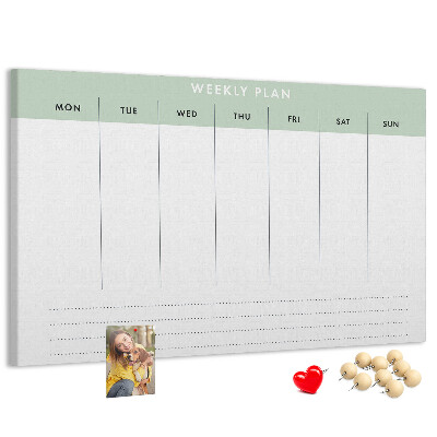 Korktafel als Wochenplan mit übersichtlichen Abschnitten