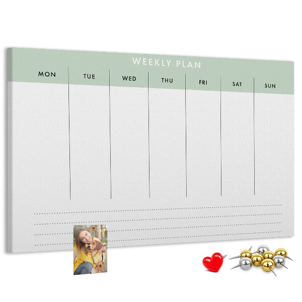 Korktafel als Wochenplan mit übersichtlichen Abschnitten