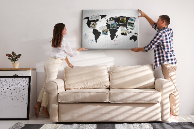 Korkbild schwarzer Umriss einer Weltkarte zur Wandmontage
