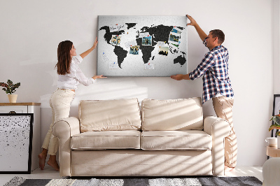 Korkbild schwarzer Umriss einer Weltkarte zur Wandmontage