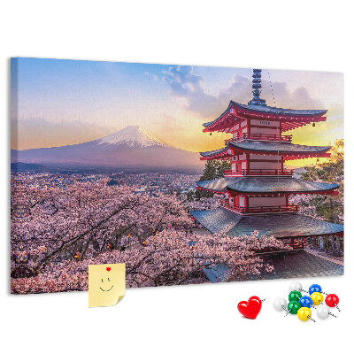 Bild mit Korkrückwand Frühlingslandschaft mit dem Berg Fuji