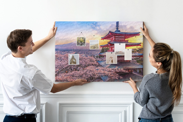 Bild mit Korkrückwand Frühlingslandschaft mit dem Berg Fuji