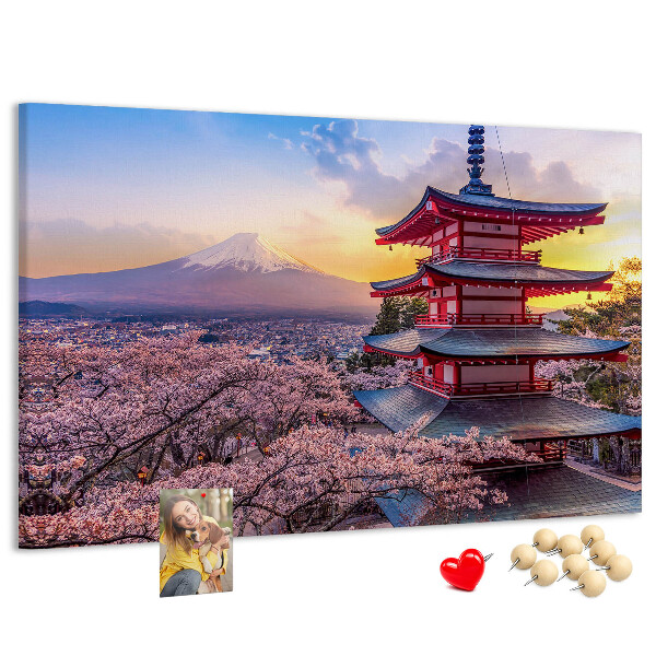 Bild mit Korkrückwand Frühlingslandschaft mit dem Berg Fuji