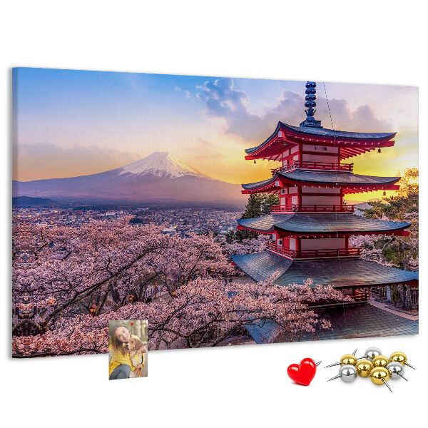 Bild mit Korkrückwand Frühlingslandschaft mit dem Berg Fuji