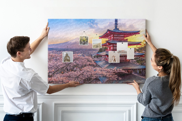 Bild mit Korkrückwand Frühlingslandschaft mit dem Berg Fuji