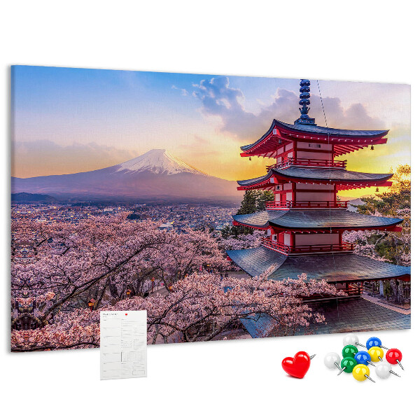 Bild mit Korkrückwand Frühlingslandschaft mit dem Berg Fuji