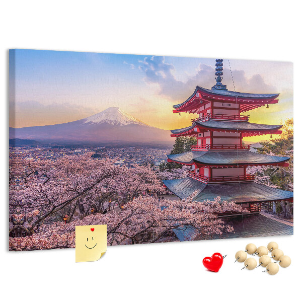 Bild mit Korkrückwand Frühlingslandschaft mit dem Berg Fuji