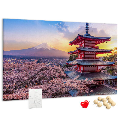Bild mit Korkrückwand Frühlingslandschaft mit dem Berg Fuji
