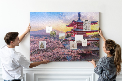 Bild mit Korkrückwand Frühlingslandschaft mit dem Berg Fuji