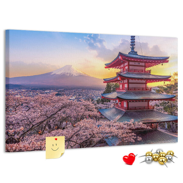 Bild mit Korkrückwand Frühlingslandschaft mit dem Berg Fuji