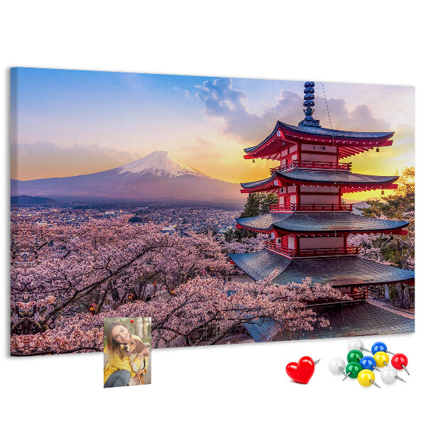 Bild mit Korkrückwand Frühlingslandschaft mit dem Berg Fuji