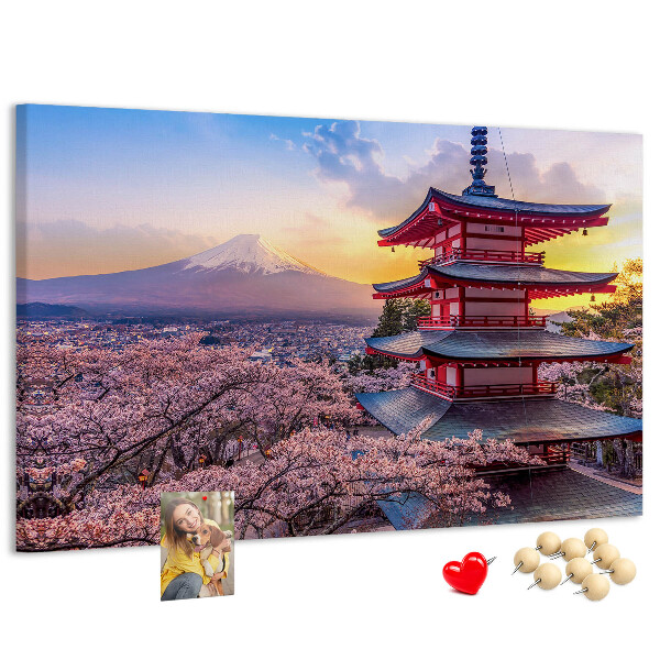 Bild mit Korkrückwand Frühlingslandschaft mit dem Berg Fuji
