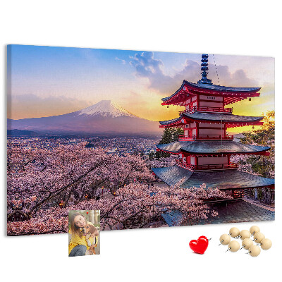 Bild mit Korkrückwand Frühlingslandschaft mit dem Berg Fuji