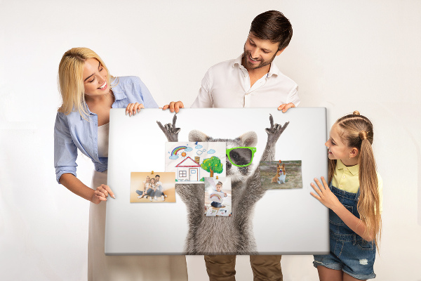 Korktafel mit Motiv verrückter Waschbär mit grüner Brille