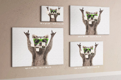 Korktafel mit Motiv verrückter Waschbär mit grüner Brille